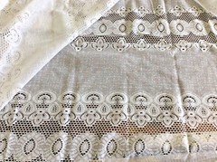 WHITE FLORAL POLY LACE WITH DOUBLE BORDER-72″W—1 3/8 YARDS