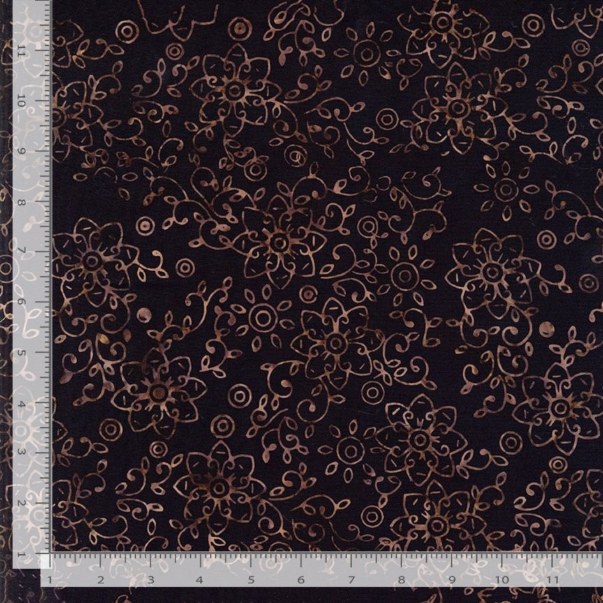 TONGA EMBER Batik Fabric | Swirl Vine Floral Dk Brown | Timeless Treasures YARD
