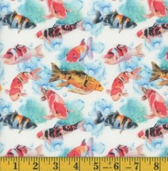 Cotton Koi Fishes Goldfish Water Pond Cotton Fabric Print by the Yard D580.73