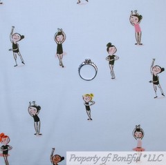 BonEful FABRIC FQ Cotton Quilt Pink Cartoon Girl Dress Guitar Music Teacher Dog