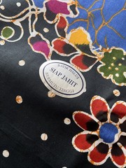 Malaysian Cotton Batik Blue Black Multicolored Floral Pattern