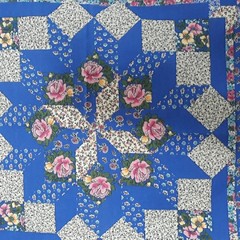 Vintage Fabric Panel 35×45 Cheater Quilt Star Rose Floral Blue Cottage Country