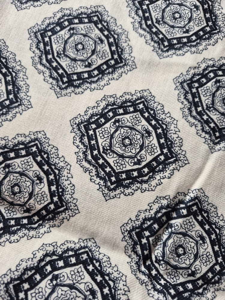 3 Yds 36 Inches Wide Woven Fabric Beige With Blue Boho Vibe