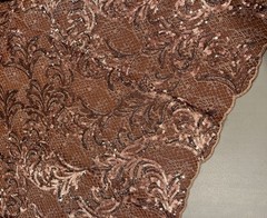 Coco Brown Orange Sequins Embroidered Lace fabric 50” Width 1 Yard
