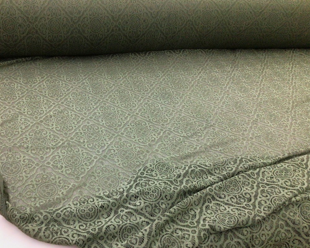 Embroidered Stretch Lace Apparel Fabric Sheer Diamond Sage Green YY112
