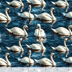 Cotton Swan Song Birds Swimming Lake Ripples Water Fabric Print by Yard D762.98