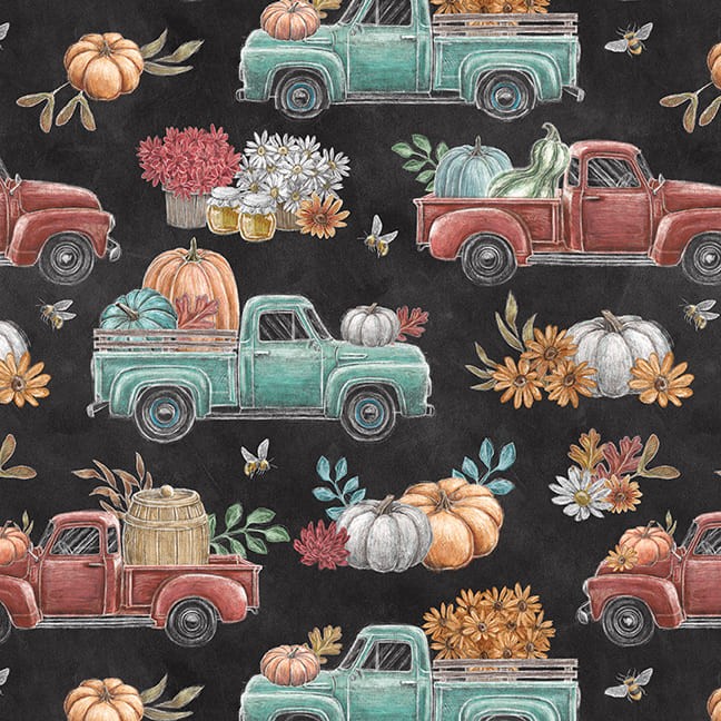 Fall Fabric | Late Summer Harvest Pick Up Truck Pumpkin | Blank Quilting YARD