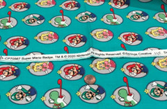 Super Mario & Friends*Badges*on Jade/Teal* Springs Creative*100% Cotton*8″ X 22″