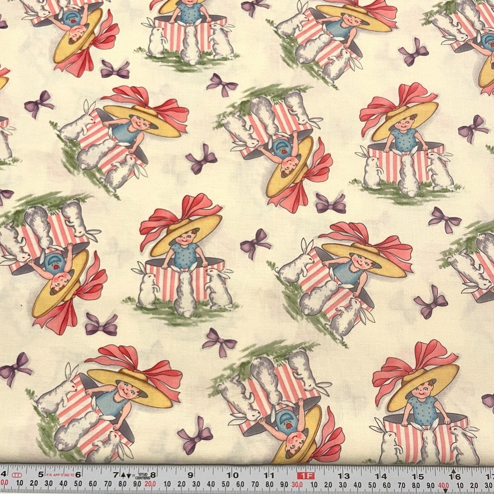 Vintage Michael Miller Surprise Hats Bunnies Bows Cotton Fabric by the HALF YARD
