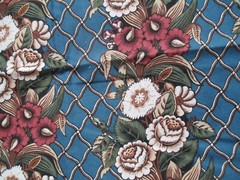 Fabric Red Rooster SALE “Latticework Blue” 2 Pc Vertical Flowers Blue Gold $1.00