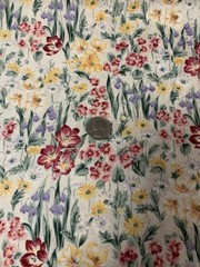 Vtg Floral Fabric By Fashion Ave For Fabri-Quilt Maroon Yellow Green Cream BTHY