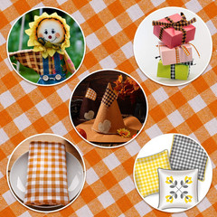 6 Pieces Thanksgiving Cotton Fabric Bundles 18 x 20 Inch Plaid Cotton Fabric Cra