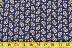 By 1/2 Yd, Vintage, Red Yellow Green Paisley on Royal-Blue Quilt Cotton, P5513