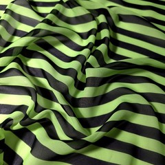 Neon Lime Green Black Striped Chiffon Fabric 58″ By The Yard Half Inch Stripe