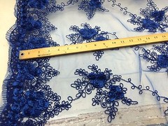 Royal Blue 3d Ribbon Flower Rosettes On A Mesh Lace.36x50inches.bridal-wedding.