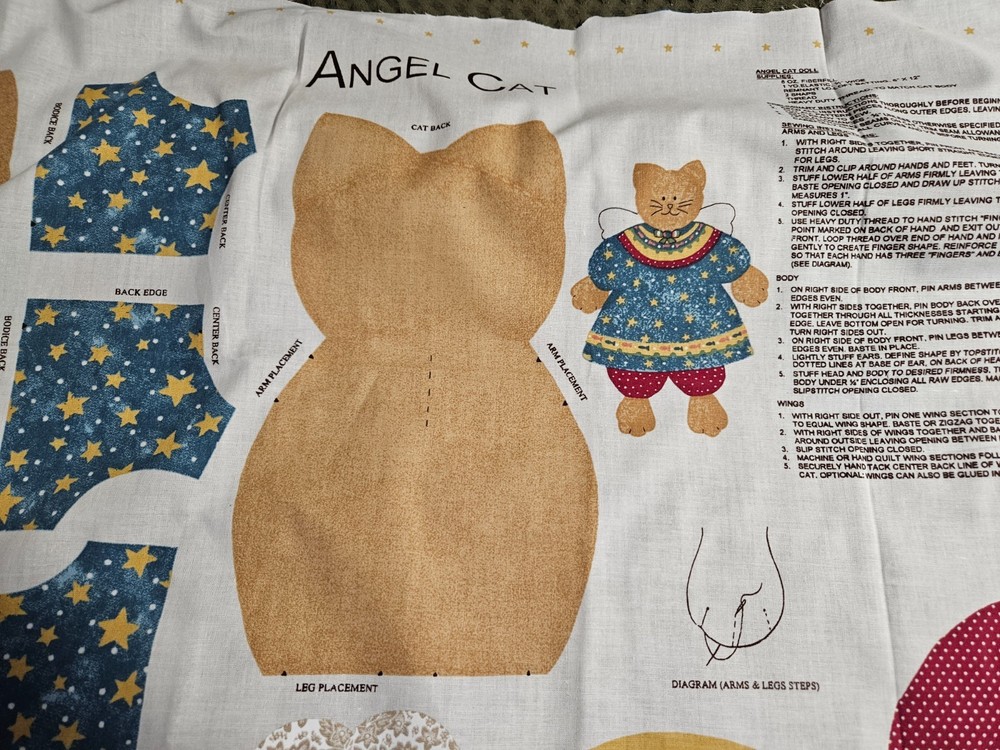 “Angel Cat” Springs Industries Cut & Sew Stuffed Animal Stuffie Fabric Panel