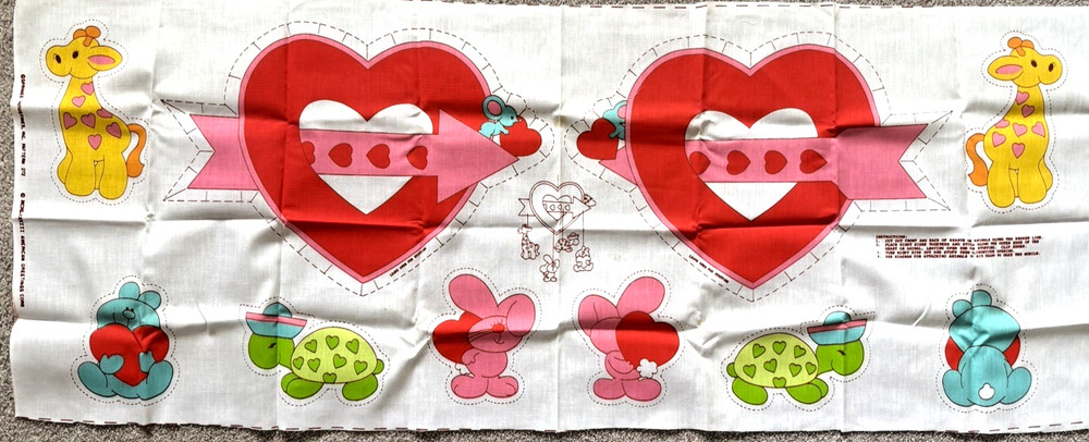 1980s Strawberry Shortcake Fabric Panel Spring Mills Heart w Strawberry’s Pets