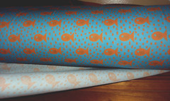 ‘Fish Swimming’ Orange Goldfish on Blue Soft Fabric BTY x 58in W Made in Brazil