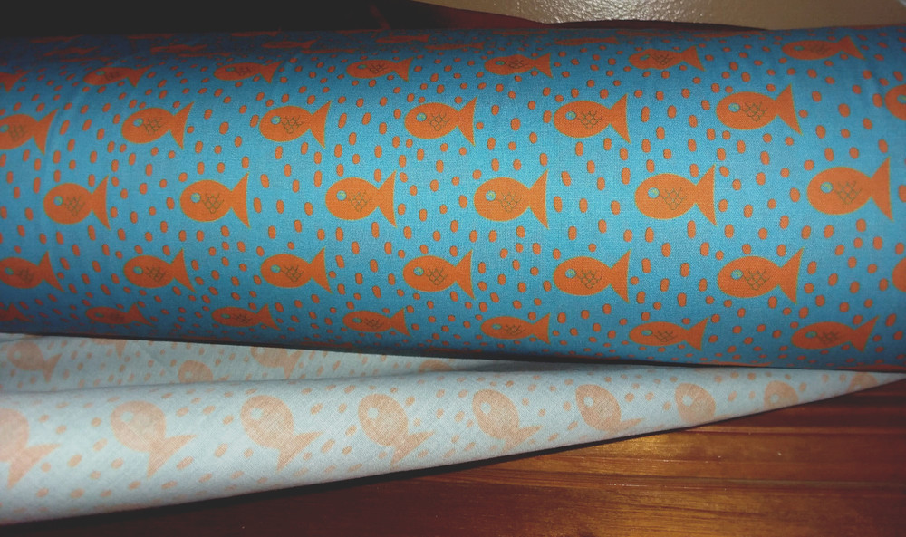 ‘Fish Swimming’ Orange Goldfish on Blue Soft Fabric BTY x 58in W Made in Brazil