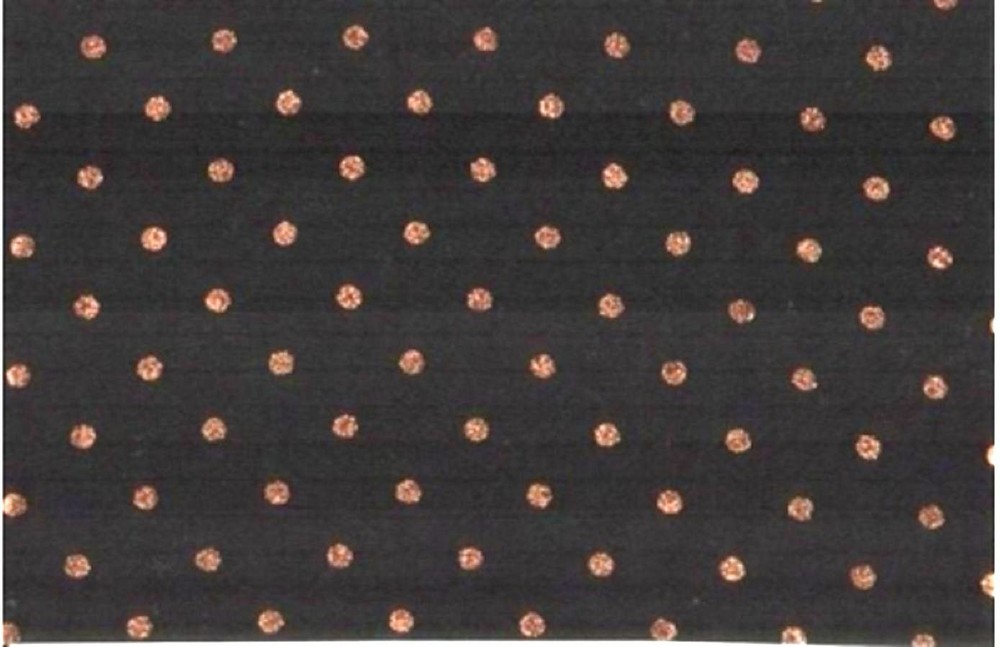 DESIGNER FABRIC BLK CHIFFON METALLIC COPPER DOTS 4.75yd