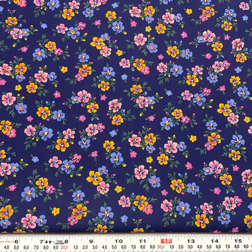 Florals on Navy Blue Unbranded Cotton Fabric by the HALF YARD 18″ x 44″