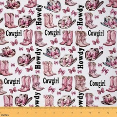 Western Cowgirl Fabric by The Yard,Cowgirl Cap Boots Rustic Cowhide Print Fab…