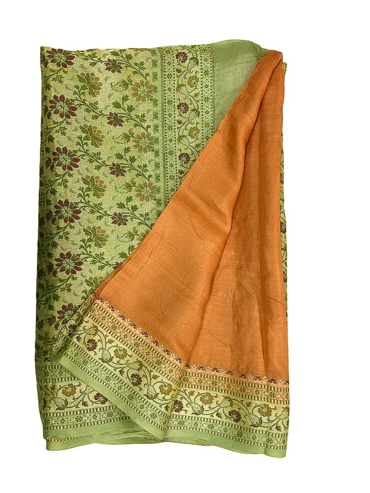 Pure Tussar Sari, Silk Fabric 5 Yard, Recycled Natural Vintage Fabric TSS3308