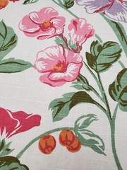 Floral Printed Linen Cotton Fabric Medium Weight Slub Cotton Flower Drapery Pink