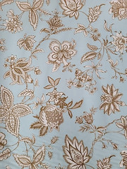 Braemore Blue Brown White Floral Jacobean Cotton Fabric BTY