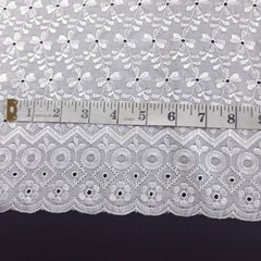 White Polycotton Eyelet Fabric Embroidered Floral Scalloped 40″ By the Fabric