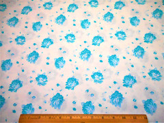 Floral Fabric 1 2/3 Yard Turquoise Blue & Teal Roses on White Premium Cotton #C