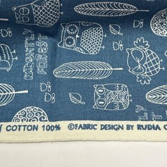 Owl Fabric Blue/White “Nightly Forest” Rudia Collection Ltd. Korea 44” x 36”