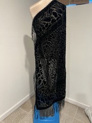 Black Silk Chiffon Velvet Burnout Scarf 40”x40” Wide
