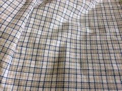 KHAKI & BLUE PLAID COTTON- 59 INCH WIDE- 1 3/8 YARDS