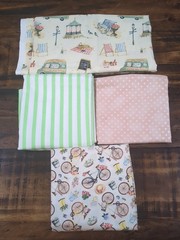 Lot of Fabric, pink and green, 1lb 4oz, bike, picnic, stripes, dots