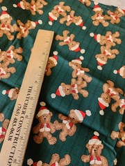 33″ x 29″ Fabric Santa Teddy Bears On Green Background Vintage
