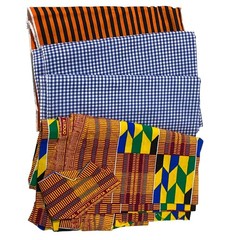 Fabric Remnant Lot of 4 Pieces Kente Cloth Gingham Halloween Stripes Sewing DIY