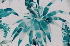 CHIVASSO CURTAIN FABRIC DESIGN Jungle Like 2 METRES TURQUOISE LINEN BLEND