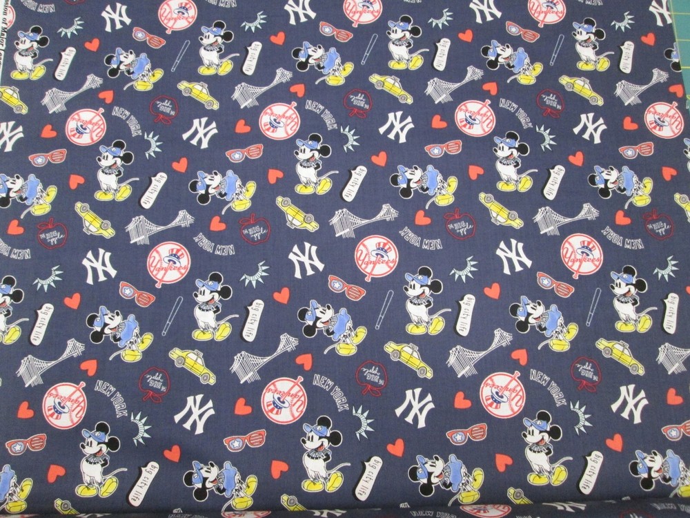 NEW YORK YANKEES MLB DISNEY 100% COTTON 1/2 YD PIECE BRAND NEW DESIGN “GO YANKS”