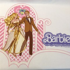 Vtg Superstar Barbie Ken Pillowcase Fabric Panel Golden Dream Elegance 1981