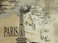 VINTAGE PARIS EIFFEL TOWER MAP SCRIBE TANS COTTON FABRIC FQ