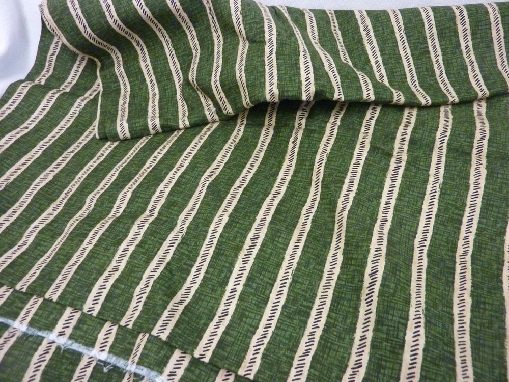 DEBBIE MUMM FOR SSI STRIPED GREEN FABRIC REMNANT 42”W X 190”L