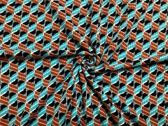 Rib Knit Fabric Teal Rust Geometric 3D Cube 4 Way Stretch 60″W Yard-RBPR053