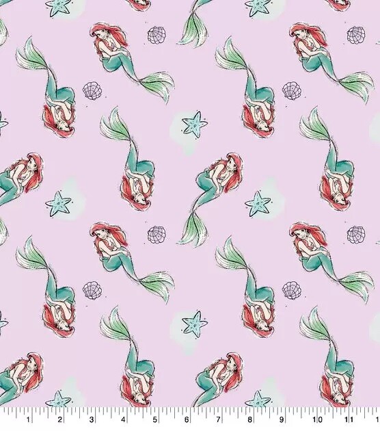 FQ DISNEY LITTLE MERMAID ARIEL SHELL UNDER SEA STAR COTTON FABRIC FAT QUARTER