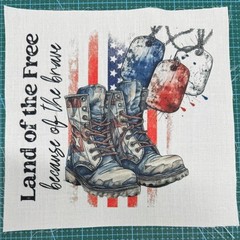 Military Boots Fabric Panel ~ Veteran Quilt Block ~ Square fabric panel