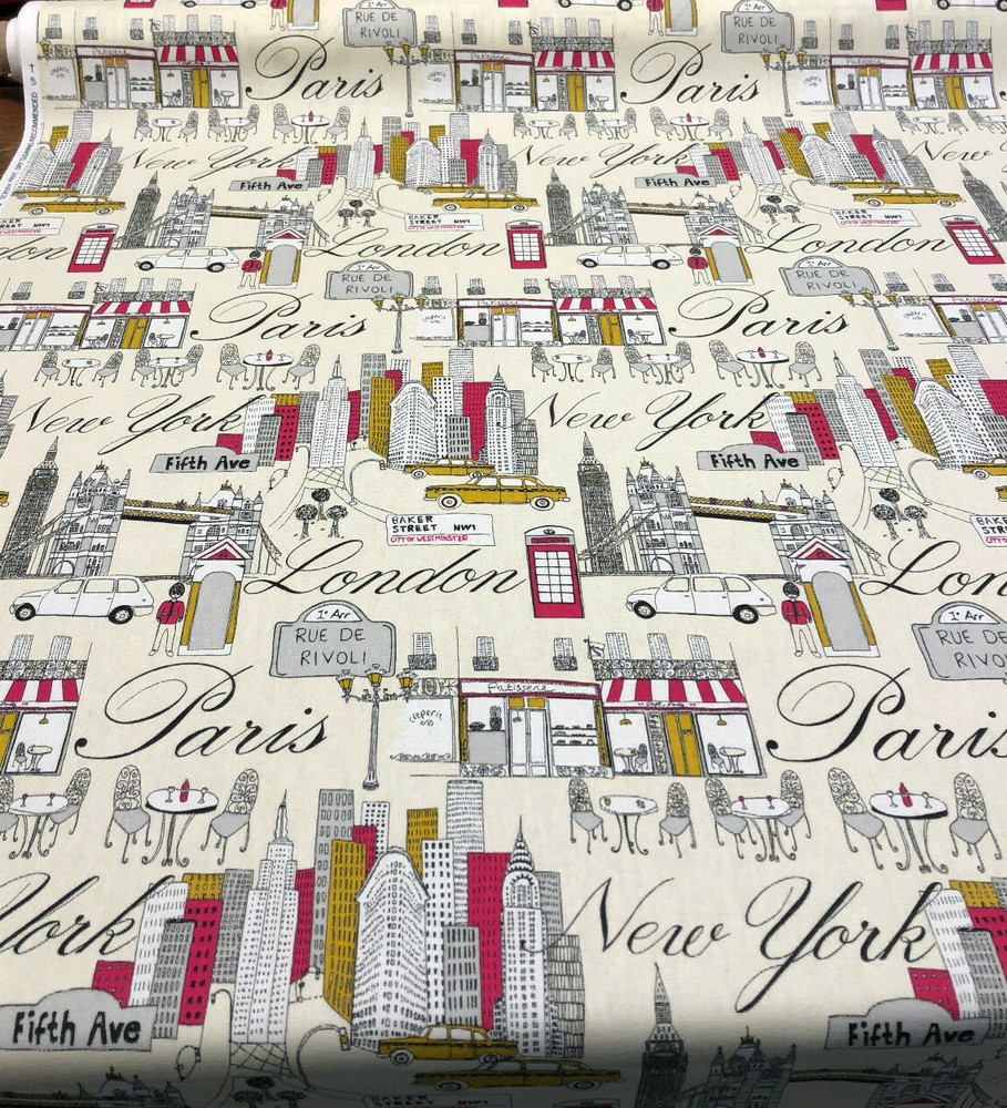 PK Lifestyles City Scape Fiesta Paris London New York Cotton Fabric By the Yard
