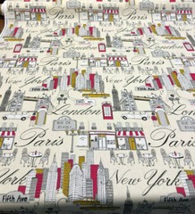PK Lifestyles City Scape Fiesta Paris London New York Cotton Fabric By the Yard