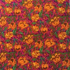 Stunning Vintage 60s 70s Neon Gothic Floral Velveteen Fabric 36×35.5”