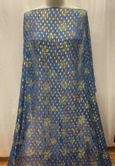 100% Silk Georgette Blue Gold Lurex Metallic Floral Fabric by the Yard 54″ Wide