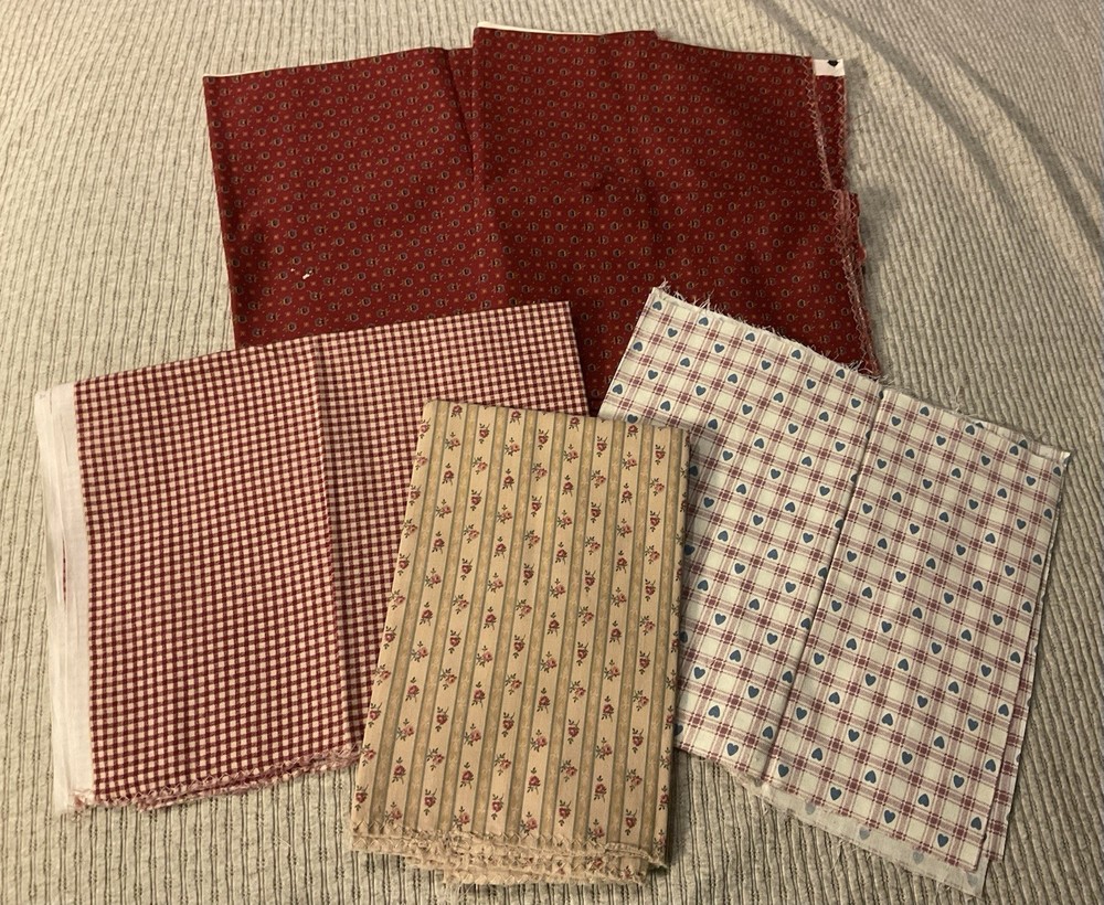 Four Different Calico Prints Beige Red Blue Tan Total 2 Yards + 17”